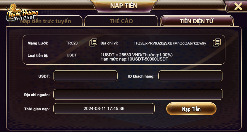 Cách nạp tiền TDTC với ví điện tử